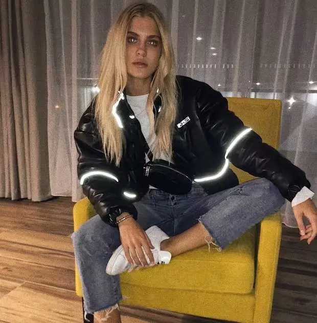 

INS Street 2019 Autumn And Winter Europe And America Casual Reflective Strips Short High-waisted Stand Collar Jacket Cotton-padd