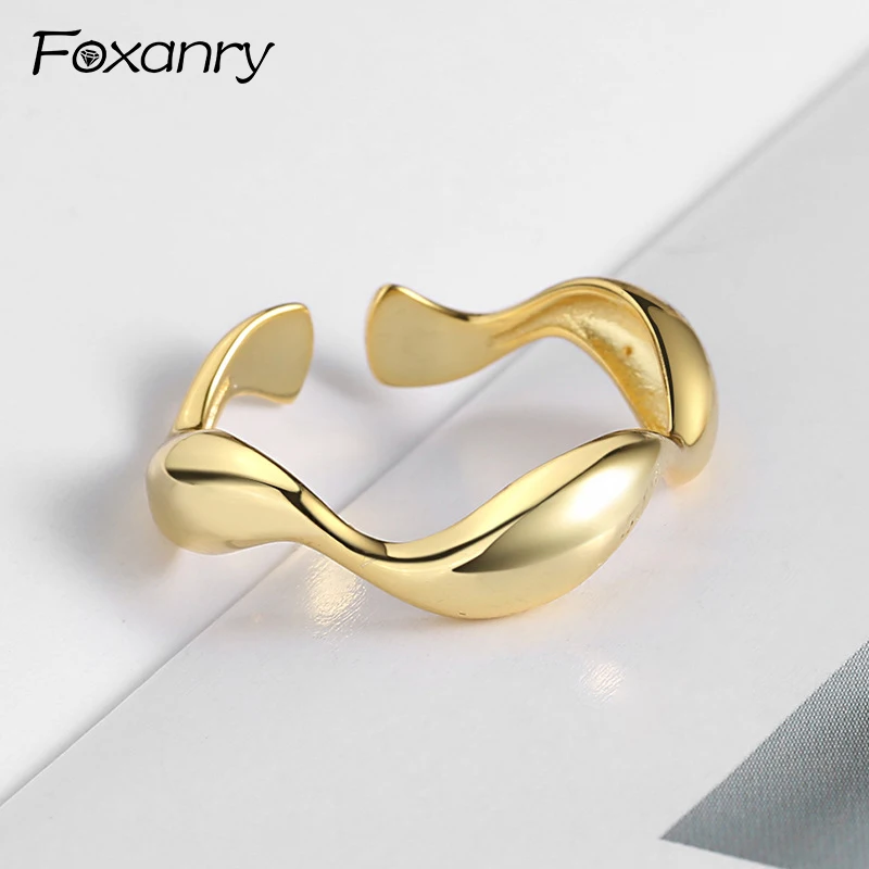 

Foxanry 925 Sterling Silver Party Ring Creative Irregular Wave Handmade anillos Jewelry for Women Man Size 17.3mm Adjustable