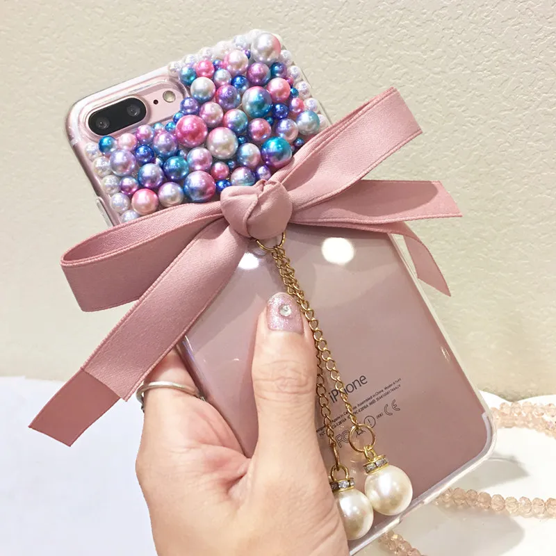 Для iPhone XS 11 Pro MAX XR X 6 7 8 Plus милые блестящие стразы бант жемчуг мягкий чехол для