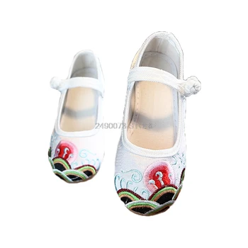 

New Arrival Old Peking Toddler Girls Shoes Chinese Flat Heel With Flower Embroidery Comfortable Soft Canvas ninos Kids Shoes