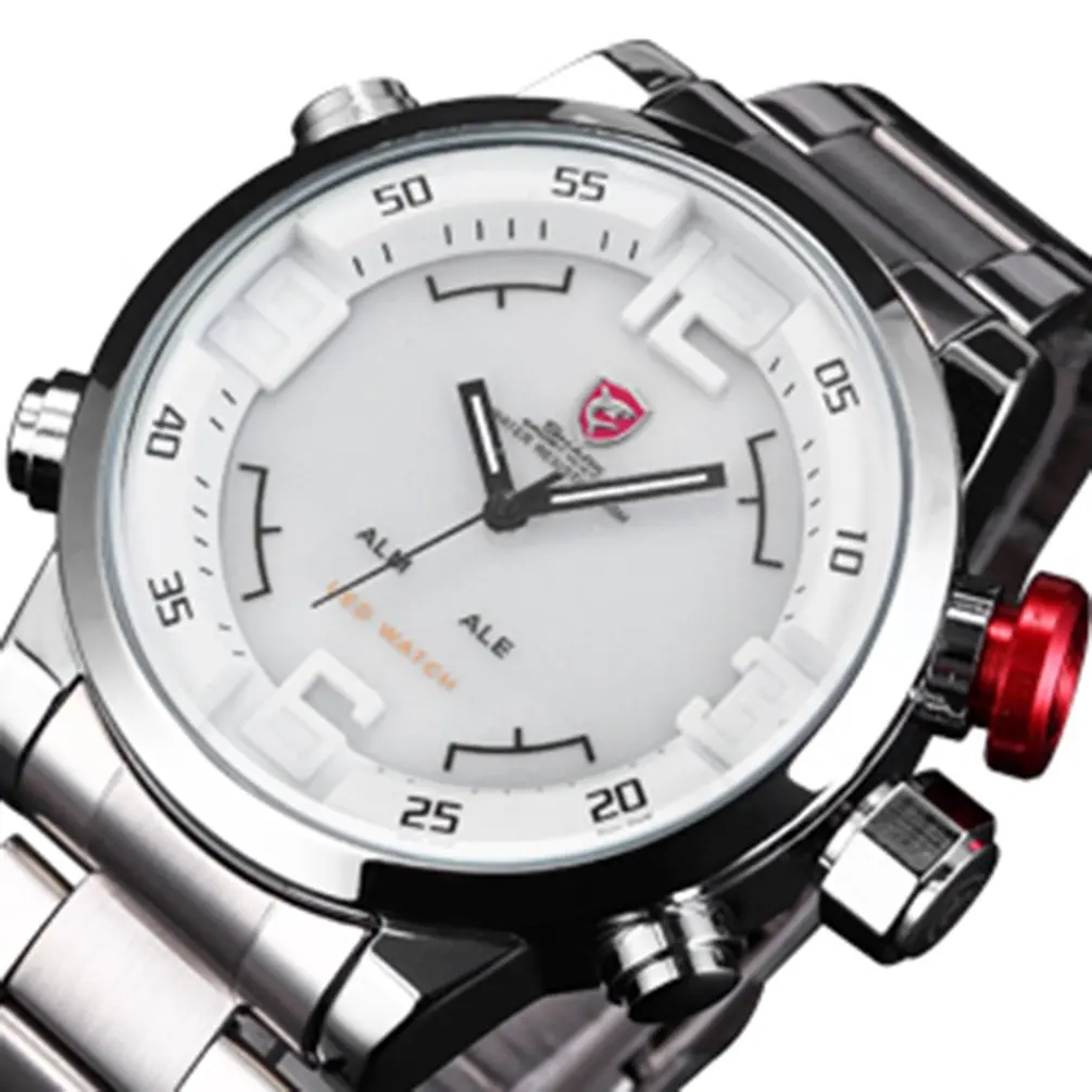 White WT4146802 Брендовые мужские спортивные часы с изображением акулы, брендовые, Роскошные, полностью стальные, цифровые, с календарем, наручные часы, кварцевые, Relogio Masculino/SH103 - Цвет: White WT4146802