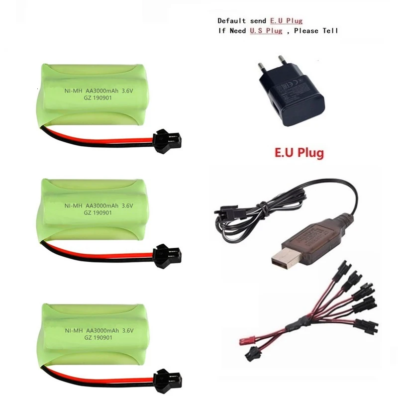 Pinkish Grey T модель) Ni-MH 3,6 V 3000mah батарея+ 3,6 v зарядное устройство для Rc игрушечного автомобиля Танк Поезд Робот Лодка пистолет AA 3,6 v перезаряжаемый аккумулятор - Цвет: Pinkish Grey
