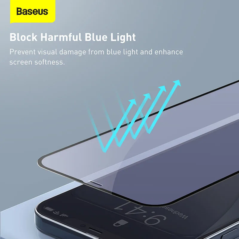 Baseus 2Pcs Screen Protector For iPhone 12 Pro Max 12 mini Full Cover Tempared Glass For iPhone 11 Pro Max Anti-blue light Film