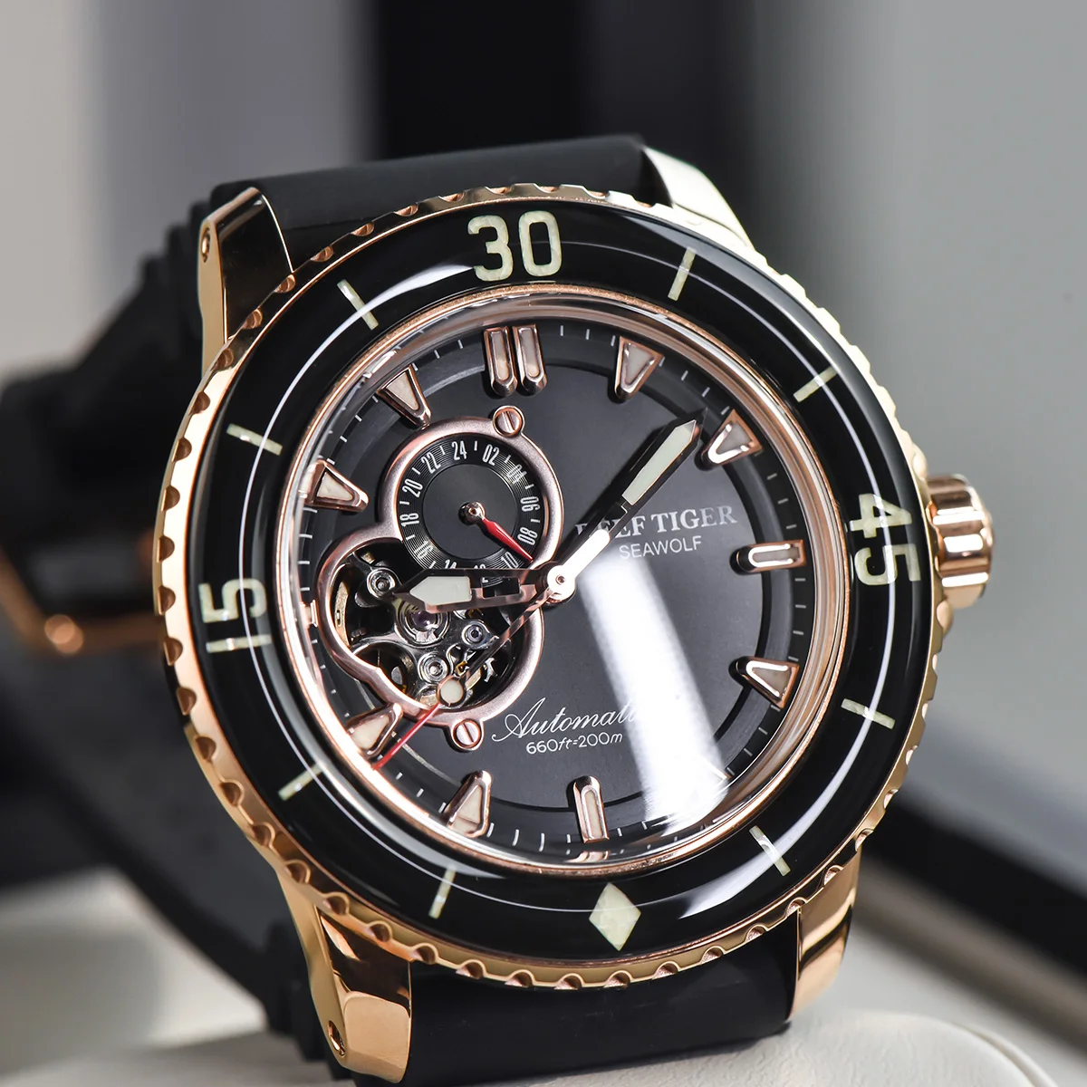Riff Tiger/RT Luxus Dive Uhren für Männer Automatische Rose Gold Uhren Rubber Strap Relogio Masculino RGA3039