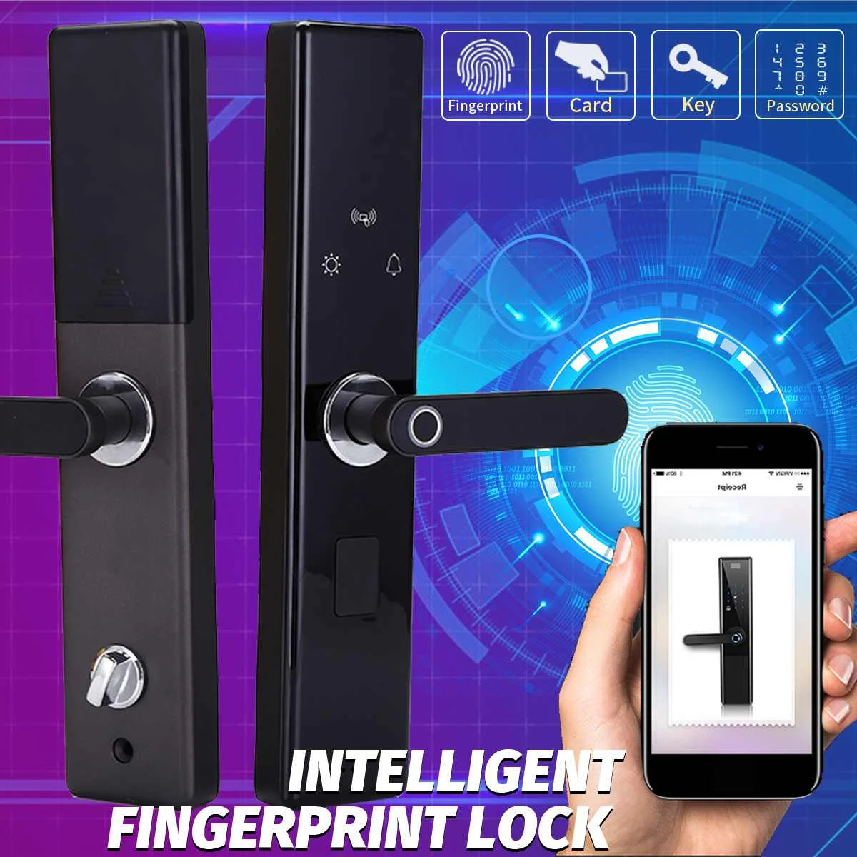 Цифровой биометрический замок для защиты от отпечатков пальцев, электронный умный дверной замок, приложение, сенсорный пароль, клавиатура, карта, отпечаток пальца, дверной замок