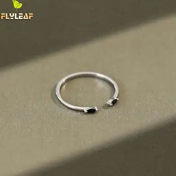 

925 Sterling Silver Black Zircon Fine Open Rings For Women INS Simple Student Girl Gift Fine Jewelry Flyleaf