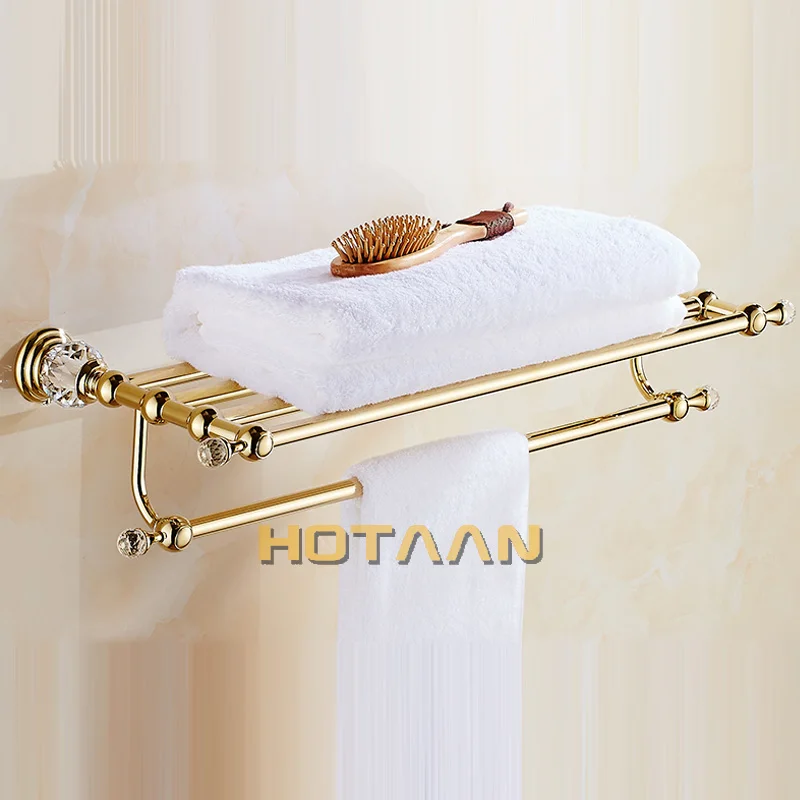 Stainless Steel Wall Mounted Gold Color Bath Towel Rack Active Bathroom Towel Holder Double Shelf Bathroom Accessories