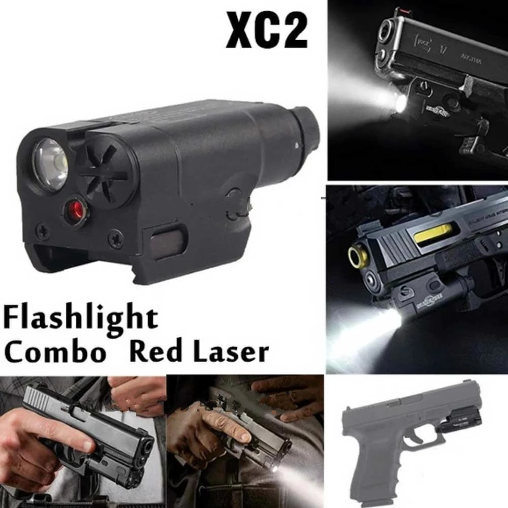 Tactical XC2 Compact Mini Glock Under Hanging Laser + Flashlight, Pistol Light, Red Spot Laser, LED Flashlight, Hunting Air Gun