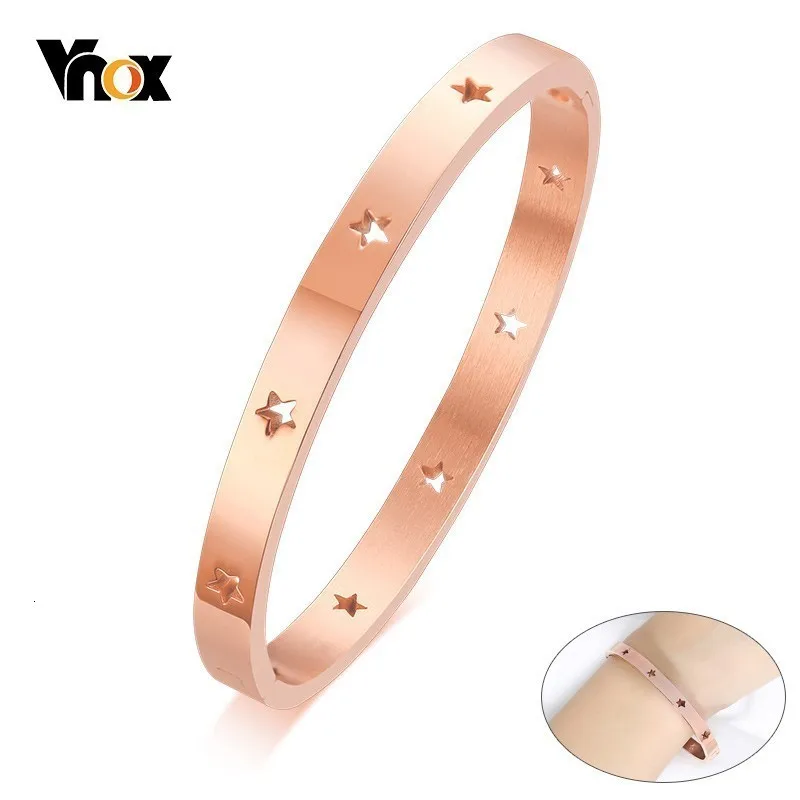 Vnox браслеты-манжеты со звездами, круглые браслеты для женщин, ширина 6 мм, серебро, розовое золото, цвет
