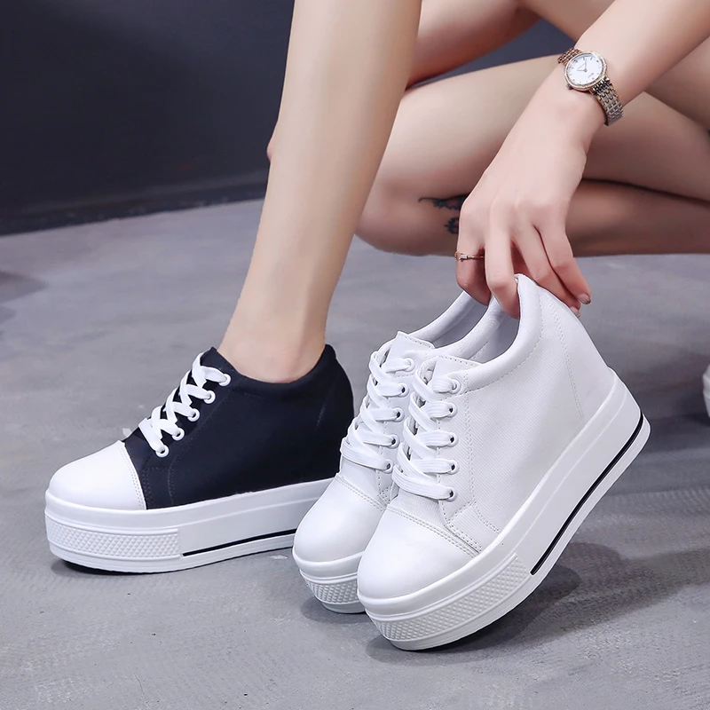 Passief Vrijwillig Pijl 9cm High Heel Sneakers Platform Canvas Ladies White Sneakers Black Womens Wedge  Sneakers Classic Chunky Shoes Zapatillad Mujer - Women's Vulcanize Shoes -  AliExpress