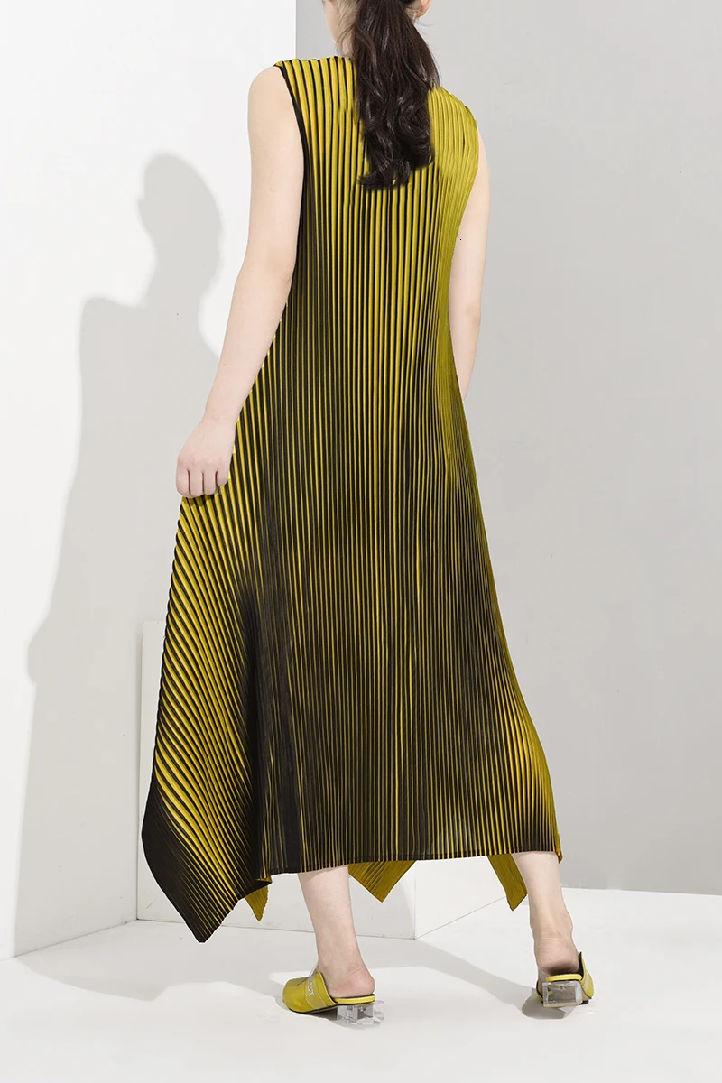 LANMREM, новое модное женское платье, женские толстовки, Vestido, осенние и Летние Плиссированные Платья без рукавов в винтажном стиле WH24407
