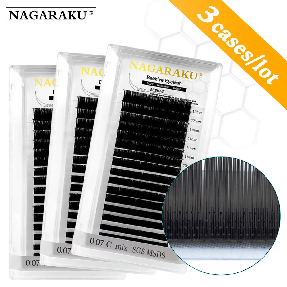 

NAGARAKU 3 Cases Lot Laser Beehive Eyelash Longer Lasting Individual Eyelash Makeup Maquiagem Super High Quality Synthetic Mink
