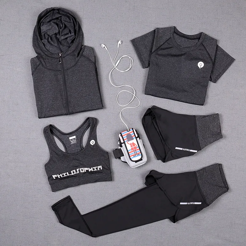 New-Women-Yoga-Suit-5-Piece-Yoga-Sets-3-Piece-Solid-Color-Yoga-Shirt-Fitness-Tracksuit