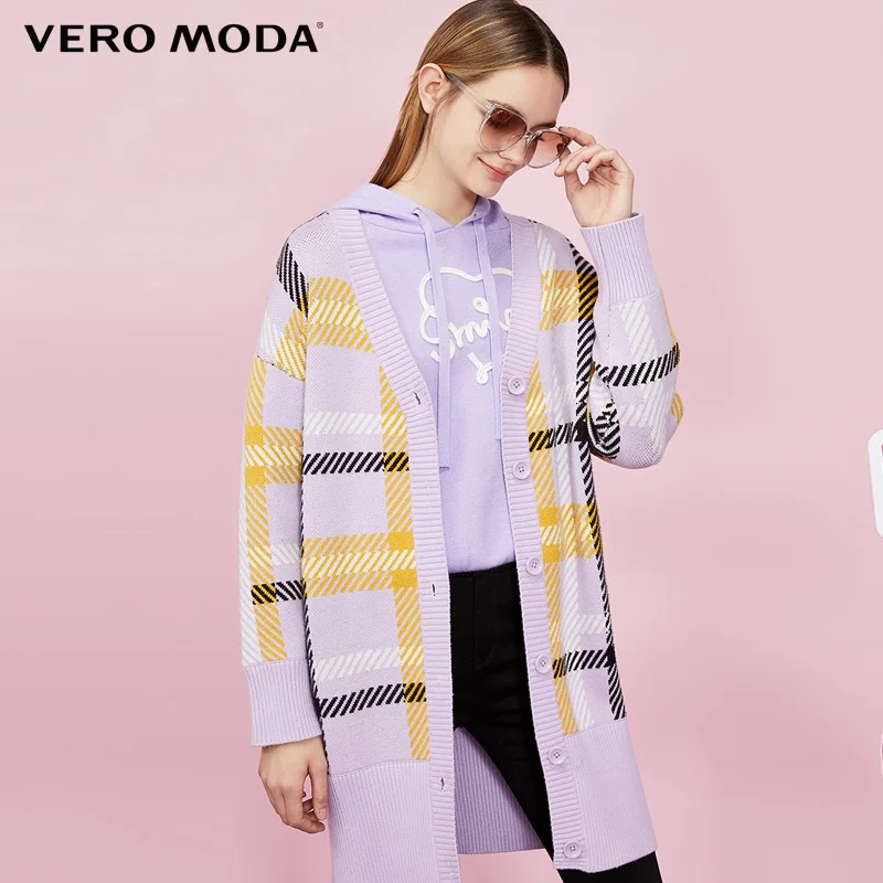 Vero Moda зимний клетчатый v-образный вырез длинный кардиган, пальто, свитер | 319325501