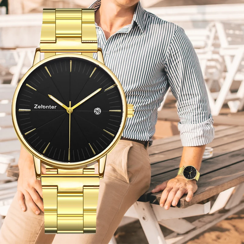 

Personality Men's Metal Steel Watch Luxury Quartz Calendar Large Dial High-end Male Temperament Clock Reloj Inteligente Hombre