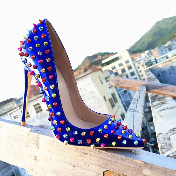 12cm Stiletto Heels Rivets Pointed Toe Shoes Multi Color Studded Wedding  Shoes Spikes Dress Pumps - AliExpress