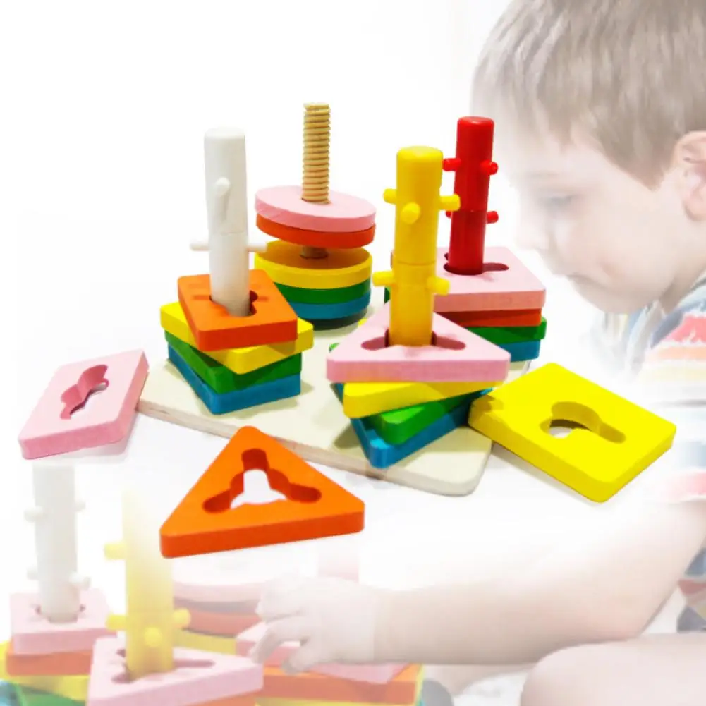 Wooden Building Block Geometric Shape Stacking Sorting Kids Educational Toy Perfect educational toy for your child perfect gifts