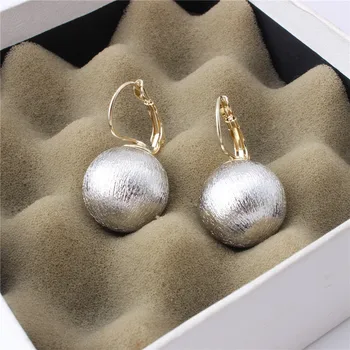 

Gold Silver Plated Brushed Retro Jewelry Big Round Ball Pendant Earrings for Women Gifts Party Accessory