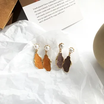 

Fashion Irregular Enamel Dangle Earrings Golden Sweet Jewelry Vintage Statement Pearl Earrings For Girls Women Party Gifts