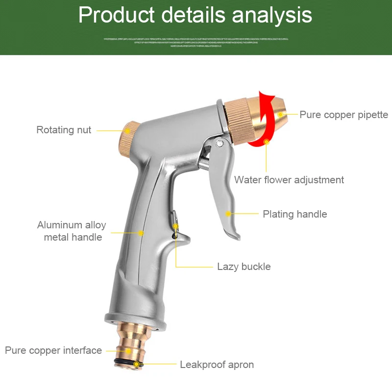 High Pressure Sprayer Lawn Watering Copper Spray Nozzle Car Washing Garden Irrigation DNJ998