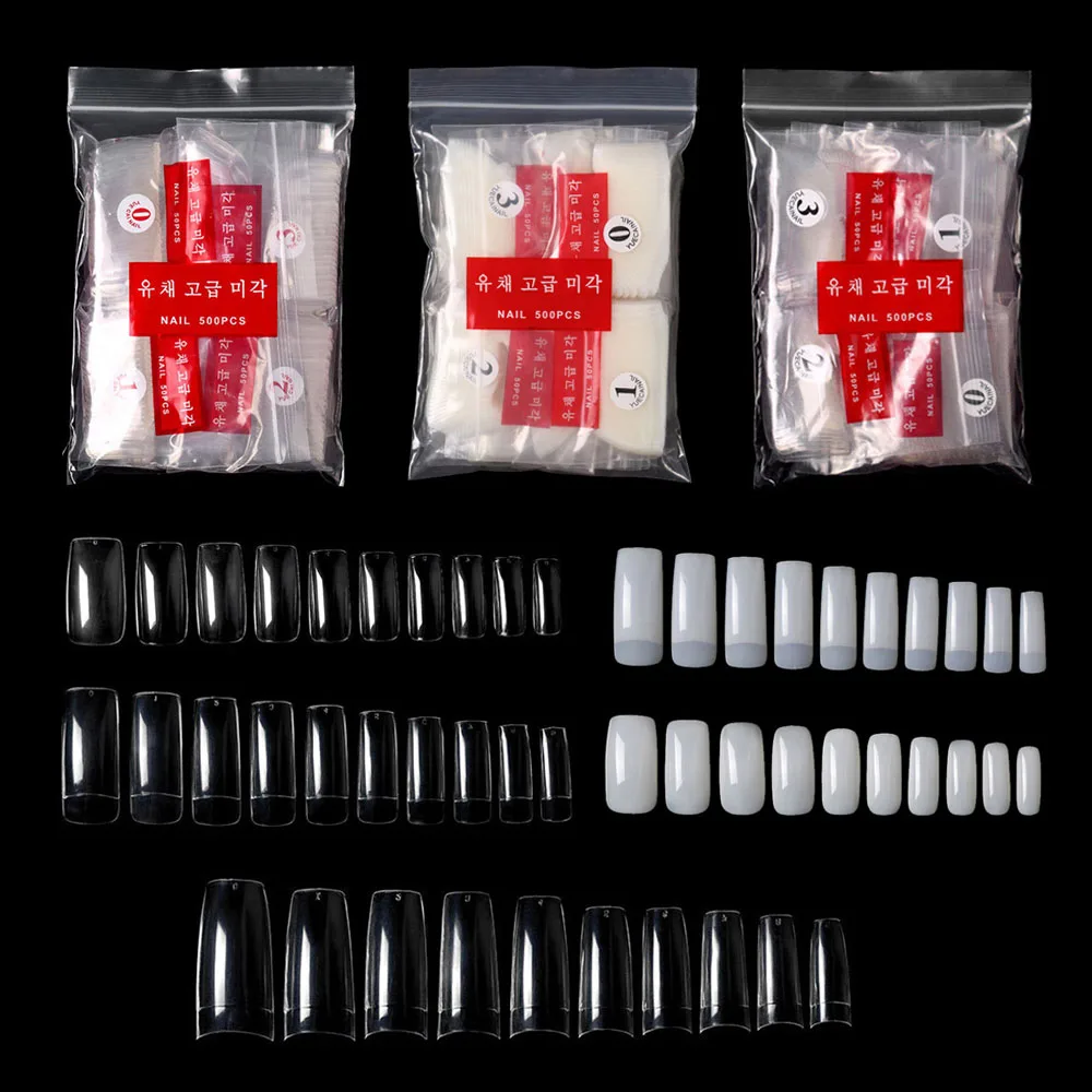 

500pcs False Nails Artificial Half/Full Cover Fake Tips Acrylic Press on Nail Clear Natural French Nail Extension Manicure Tools