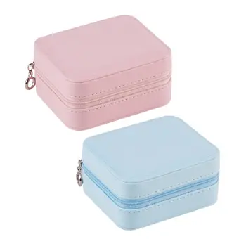 

Zipper Travel Jewelry Box Portable Leather Earrings Rings Jewelry Storage Case