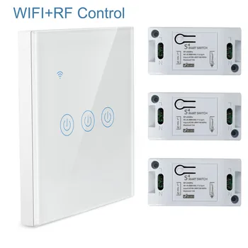 

Home Tuya Smart Life APP WiFi Switch Light RF 433Mhz Wall DIY Relay Timer Module Google Home Amazon Alexa 1/2/3 Gang push