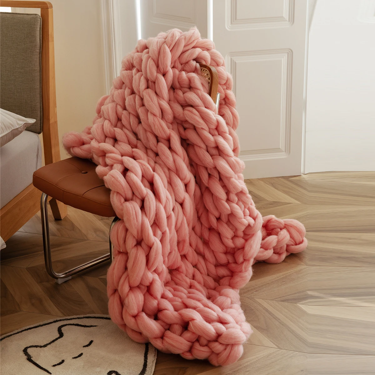 King Blanket Large Chunky Wool Yarn Throw Hand Woven Plaid Warm Sofa Bed Cover 