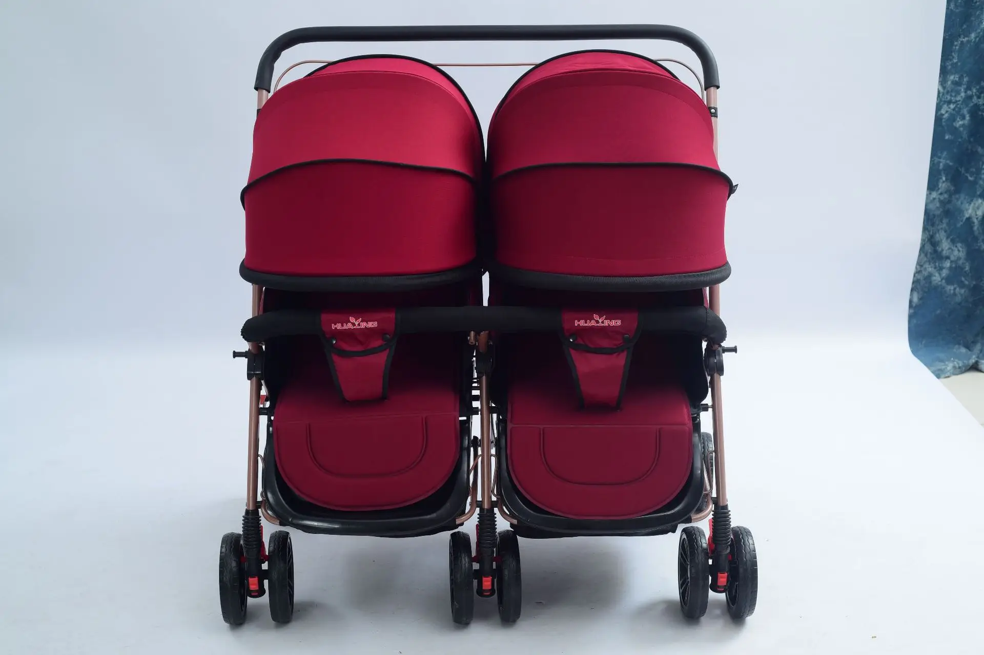 Детская коляска для новорожденных с двумя сиденьями, может лежать, складывается, двойная коляска для путешествий, двусторонний светильник - Цвет: Wine red