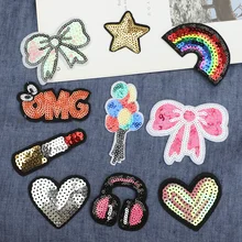 

10PCS Glitter Sequin Embroidered Cloth Patches Letter Bow Ironing Sewing Applique DIY Accessories for Clothing Needlework