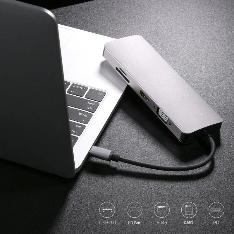 Горячий Тип C концентратор 9 в 1 Usb-C к 4K Hdmi Pd Vga 3Xusb3. 0 Tf карта Rj45 Lan адаптер конвертер провода кабель