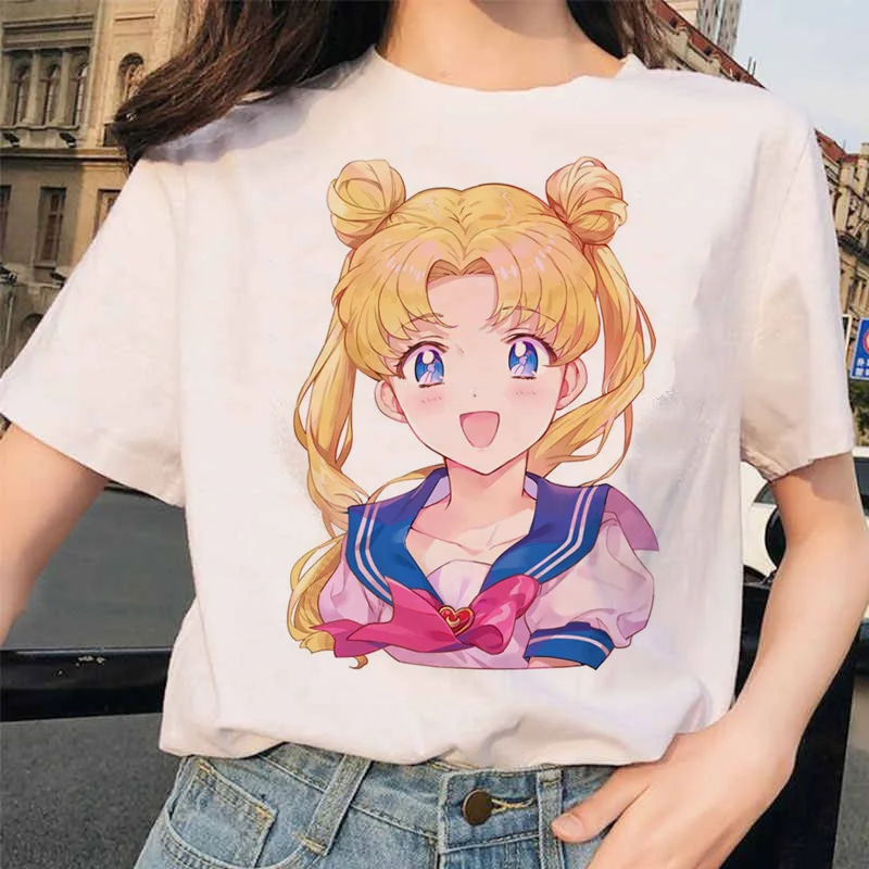 Sailor Moon 90s забавная футболка кофта с капюшоном футболка Эстетическая кошка аниме Женская Милая футболка Kawaii тройники мода Ullzang - Цвет: 21503