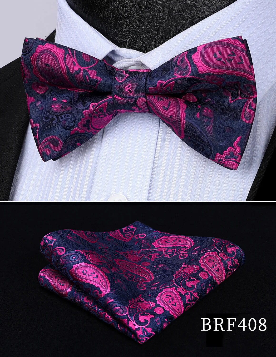 HISDERN Pre Tied Bow Tie Handkerchief Set Pocket Square Floral Paisley Men Adjustable Formal Wedding Party Classic Butterfly - Цвет: BRF408