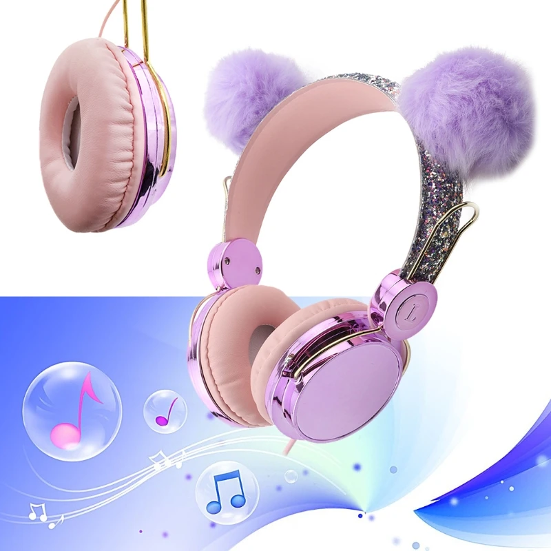 Kids Plush Cat Ears USB 3 5mm Wired Stereo Headset Mobile Computer Universal Hea X3UB