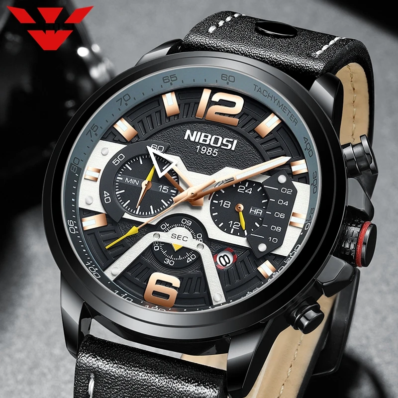 NIBOSI Mens Watches Top Brand Luxury Big Dial Military Quartz Watch 