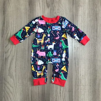 

girlymax Christmas infant romper baby kids gift print romper dinosaur toddler boy pig unicorn flamingo parrot romper