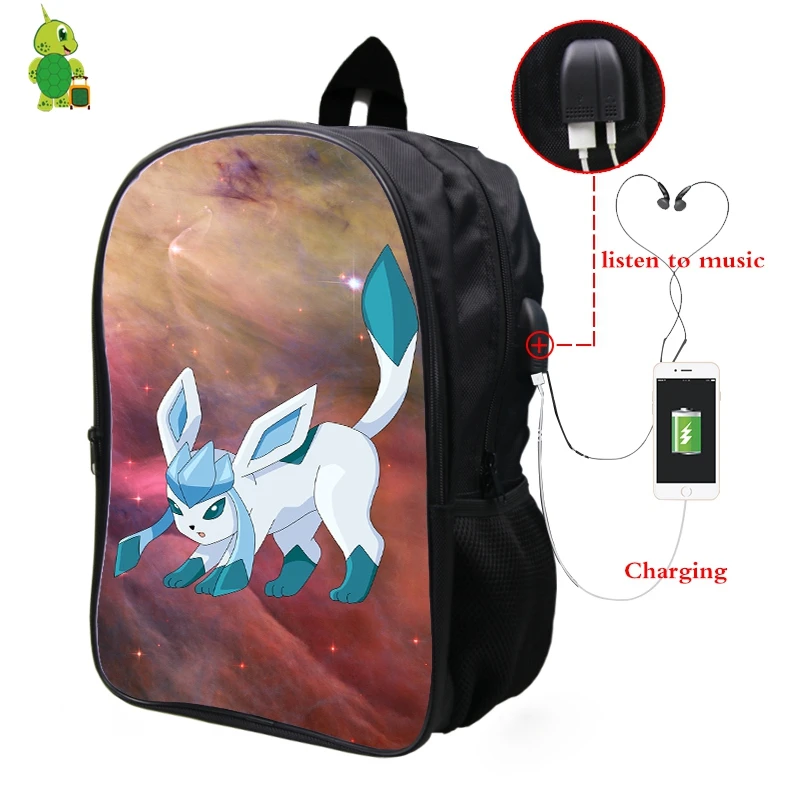 Pokemon Glaceon Galaxy Космический рюкзак Многофункциональный USB зарядка Разъем для наушников ноутбук рюкзак для подростков мужчин и женщин школьные сумки - Цвет: 10