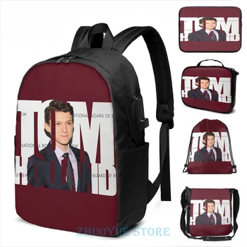 

Funny Graphic print Tom Holland(4) USB Charge Backpack men School bags Women bag Travel laptop bag