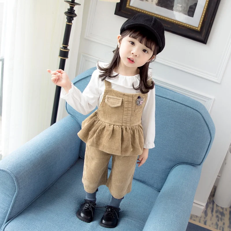 Baby Girl Clothes 3pcs 0-3T Toddler Children Pants Cotton Long Sleeve T-shirt Round Collar Vest Soft Three-piece Set - Цвет: Хаки