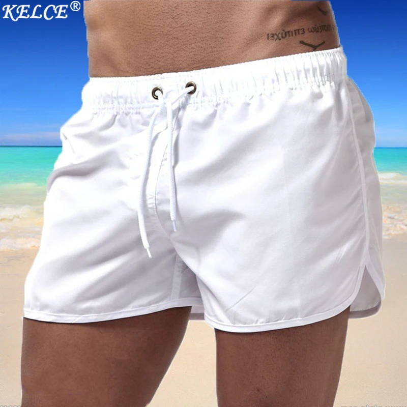 New Men's Summer Swimwear Solid Color Beach Board-shorts Swimsuits Running Sports Casual Breathable Homme Short Pants