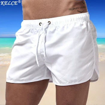 New Men's Summer Swimwear Solid Color Beach Board-shorts Swimsuits Running Sports Casual Breathable Homme Short Pants 1