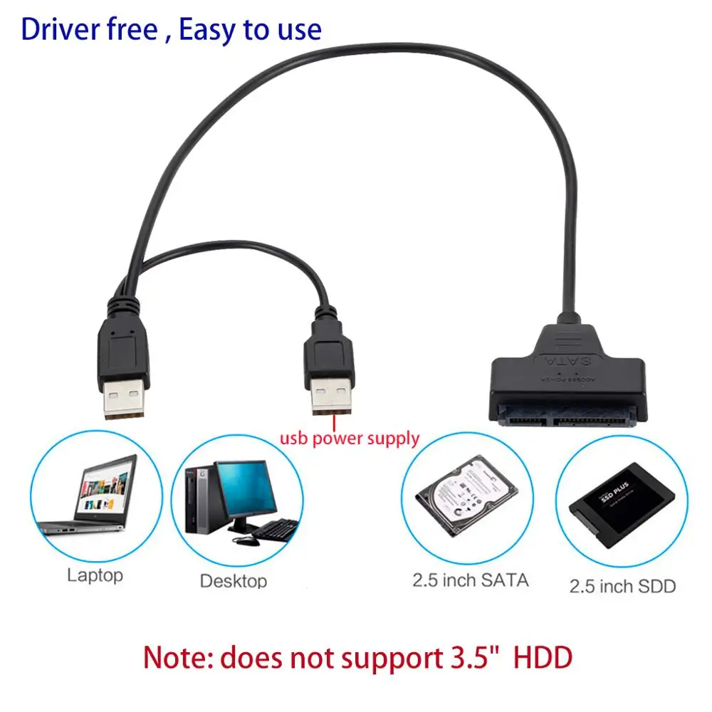 USB 2 0 к 5 дюймовому HDD 7 + 15pin SATA адаптер для жесткого диска SSD и HDD|Компьютерные кабели
