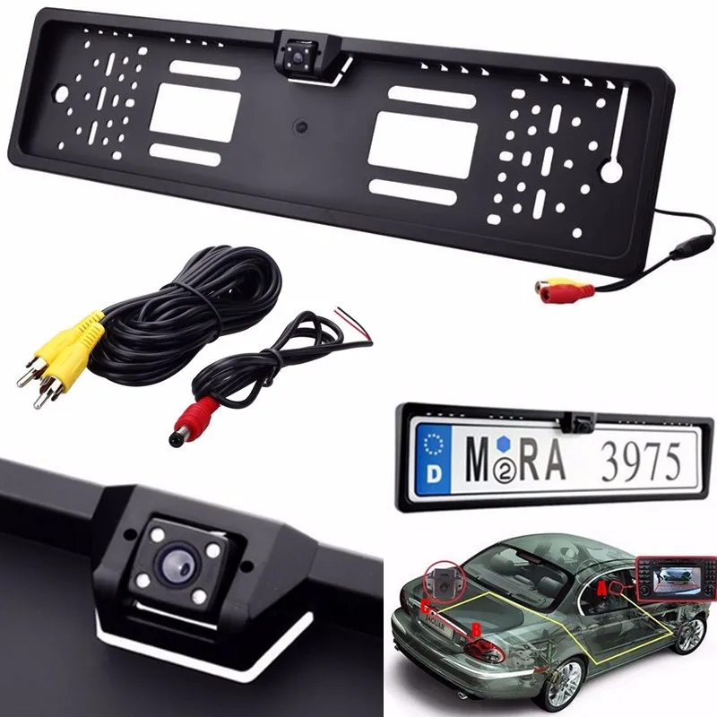 HD Автомобильная камера заднего вида, 4 светодиодный, ночное видение, Авто Обратный парковочный монитор, резервная камера CMOS NTSC для европейского номерного знака, рамка
