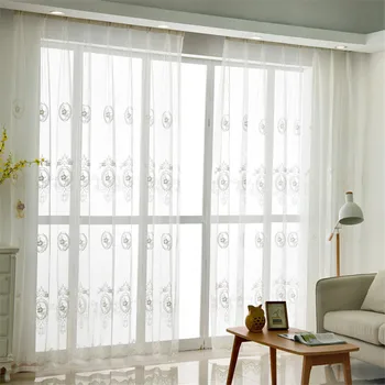 

European embroidery white yarn curtain wholesale yarn linen high grade embroidery window screen white yarn curtain bedroom livin