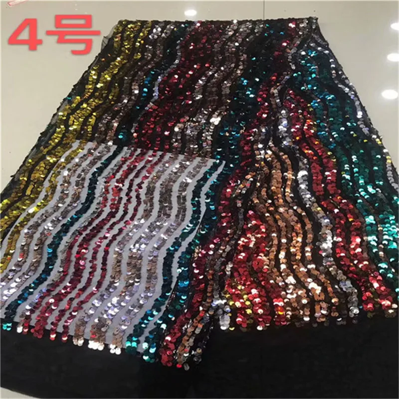 

Sunny 2019 Nigeria Latest Design multicolor Lace Fabric 5 Yards/pcs High Quality African Lace With Color Sequins For Party Dress