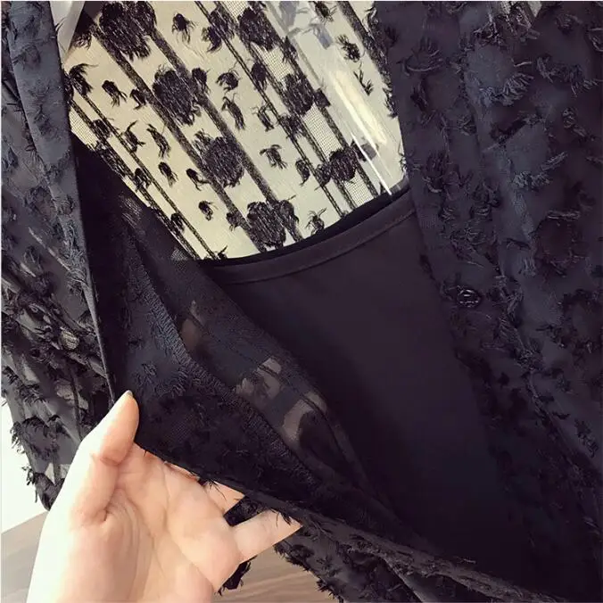 Korea Women Casual Lace Striped Patchwork Dress 2020 Summer 3D Tassel Appliques V-neck Short Sleeve Sashes irregular Dress