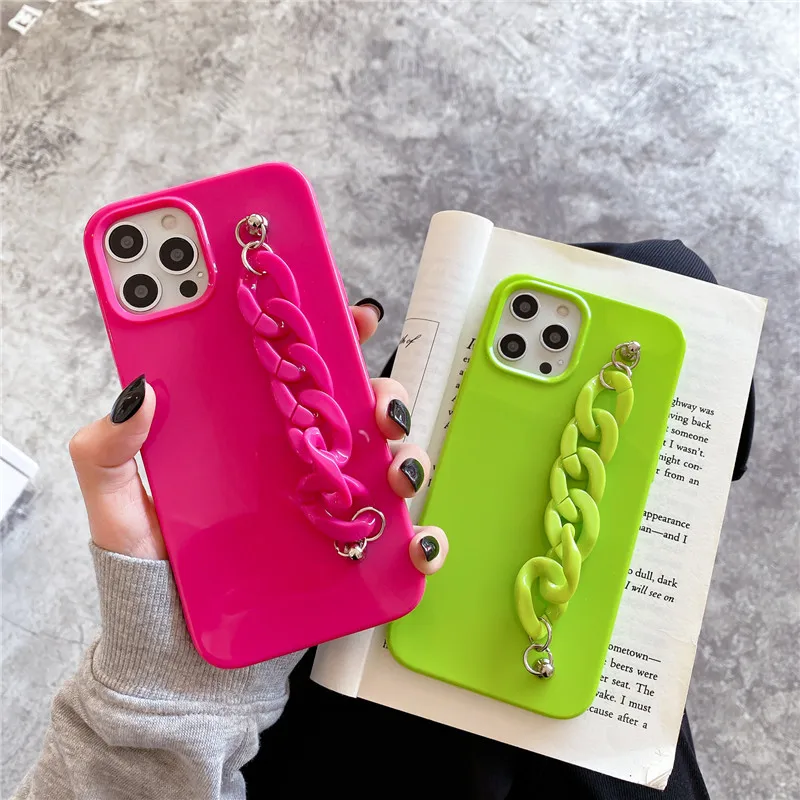 Hot Fluorescent Acrylic bracelet Hand chain Phone case for iphone 11 12 Pro Max XR X XS 7 8 plus SE 2020 Bumper Soft Back cover | Мобильные