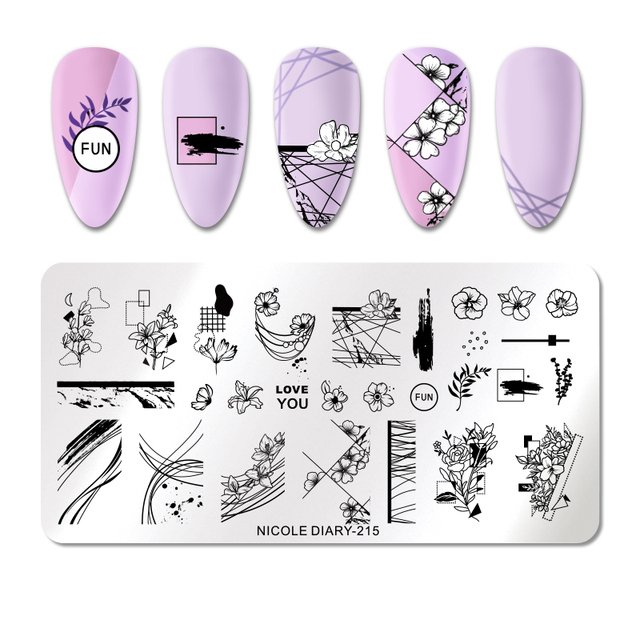 DIARY Leaves Nail Stamping Plates Abstract Flower Line Dot Point Image Stamp Templates Printing Stencil Tools