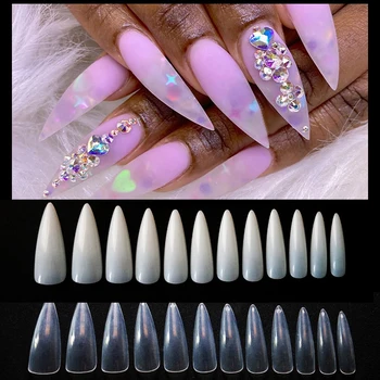 

600Pcs/Bag Fake Nails Extra Long Stiletto French Salon Nails Tips Natural/ Transparent ABS Plastic Nail Art Tools for Manicure