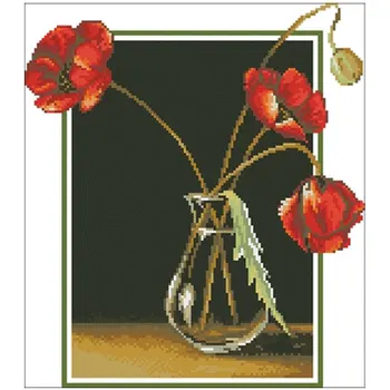 

Elegant red poppy patterns Counted Cross Stitch 11CT 14CT 18CT DIY Chinese Cross Stitch Kits Embroidery Needlework Sets